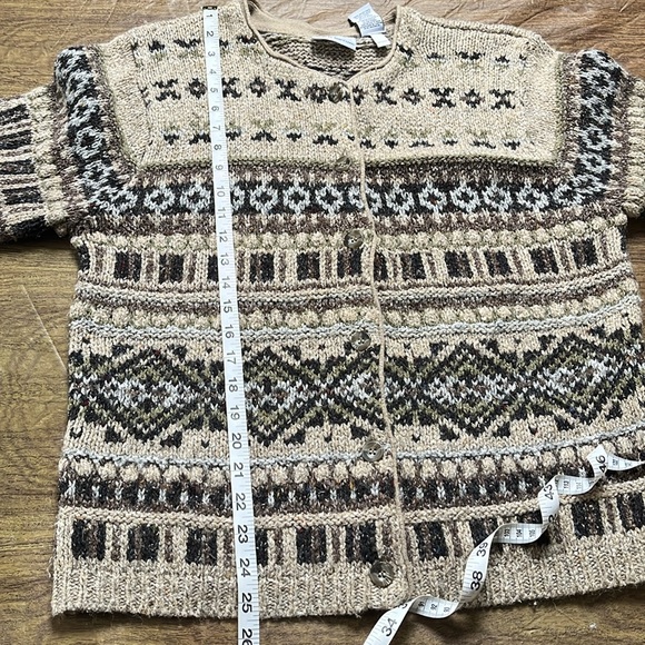 Vintage Fair Isle Cabincore Grandpa Grandma Neutral Cozy Oversized Cardigan M - Picture 11 of 14
